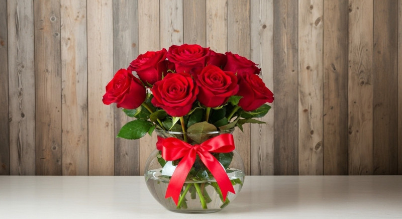 9 Adet kırmızı gül cam fanusta 